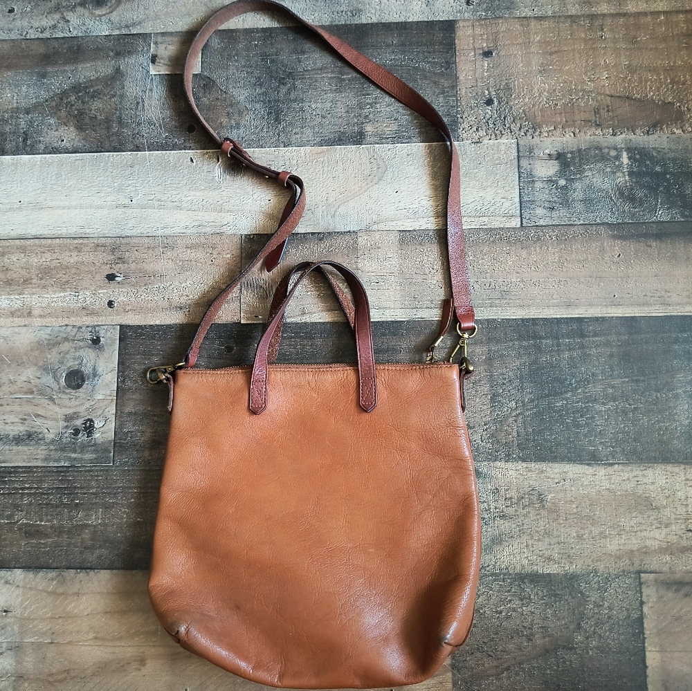 MadeWell The Transport Brown Leather Zip Top Crossbody Bag